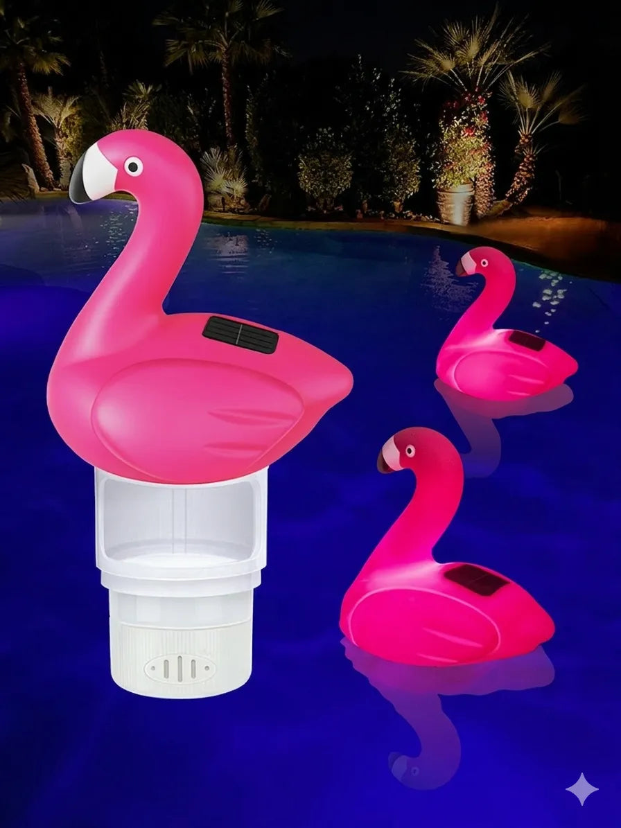 Flotador Solar Flamenco de Cloro para Piscinas